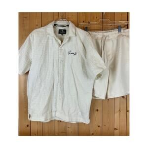 Saints Studio Men's Cream Short Set- Waffle/Rose detail, Medium